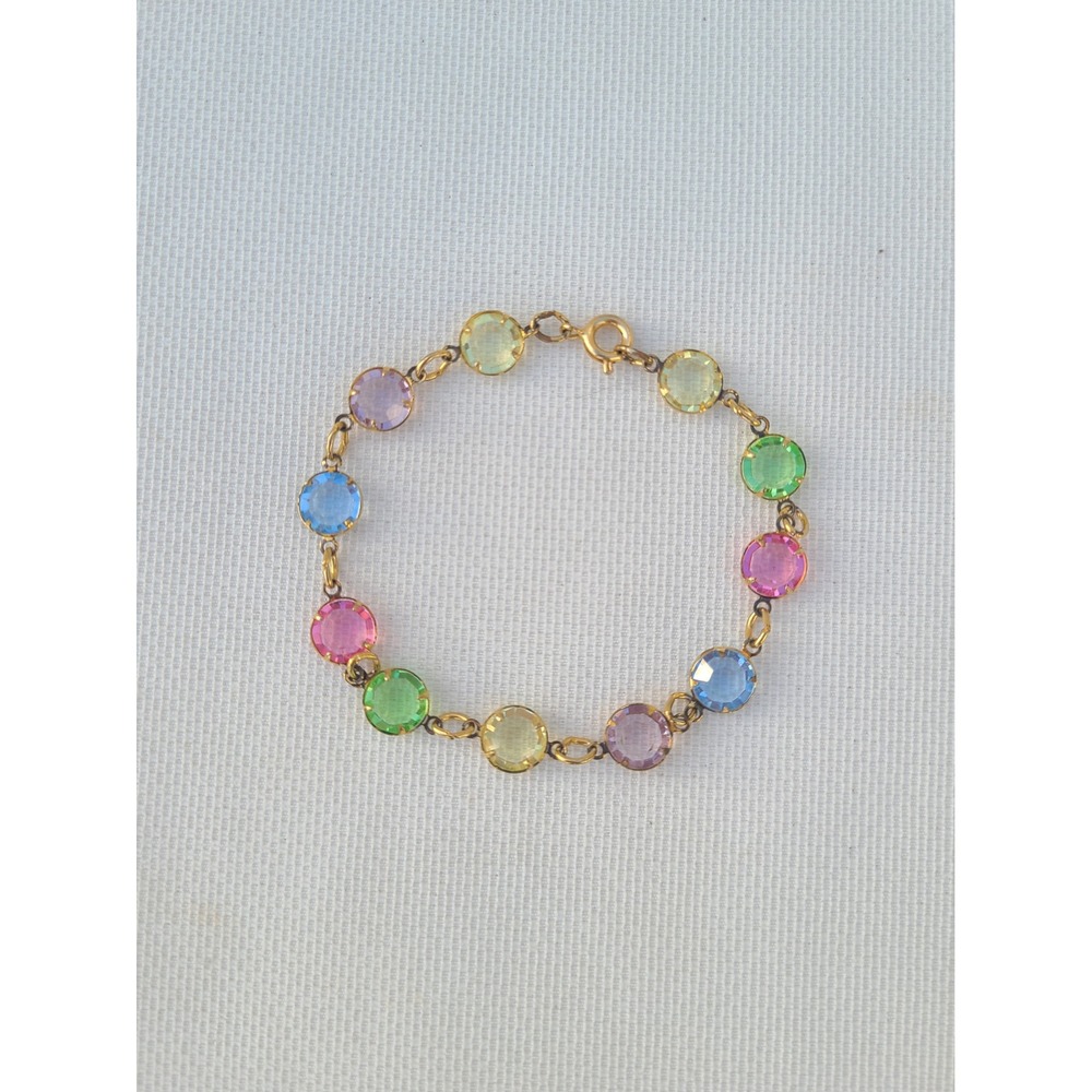 Gold Tone Colorful Crystal Flat Bracelet 8" Length